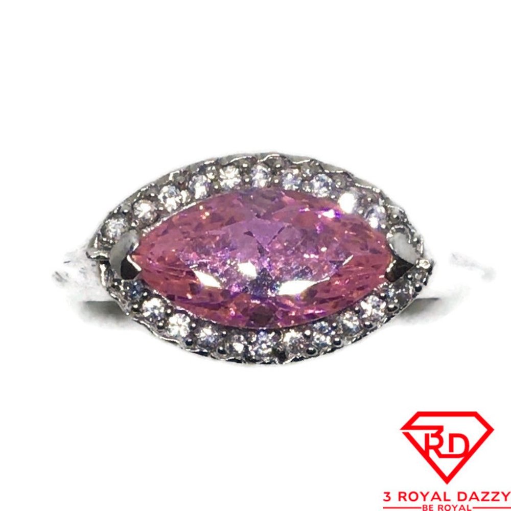 Pink Marquise CZ White gold on silver Ring S8